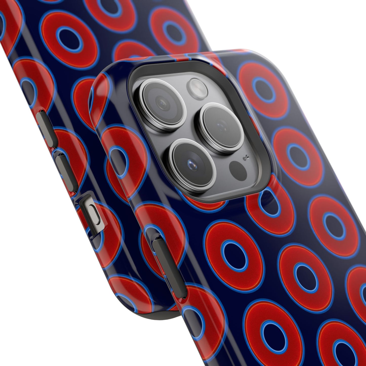 Impact-Resistant Lumpy Donut Case - red vivid donut print w/dark navy blue background