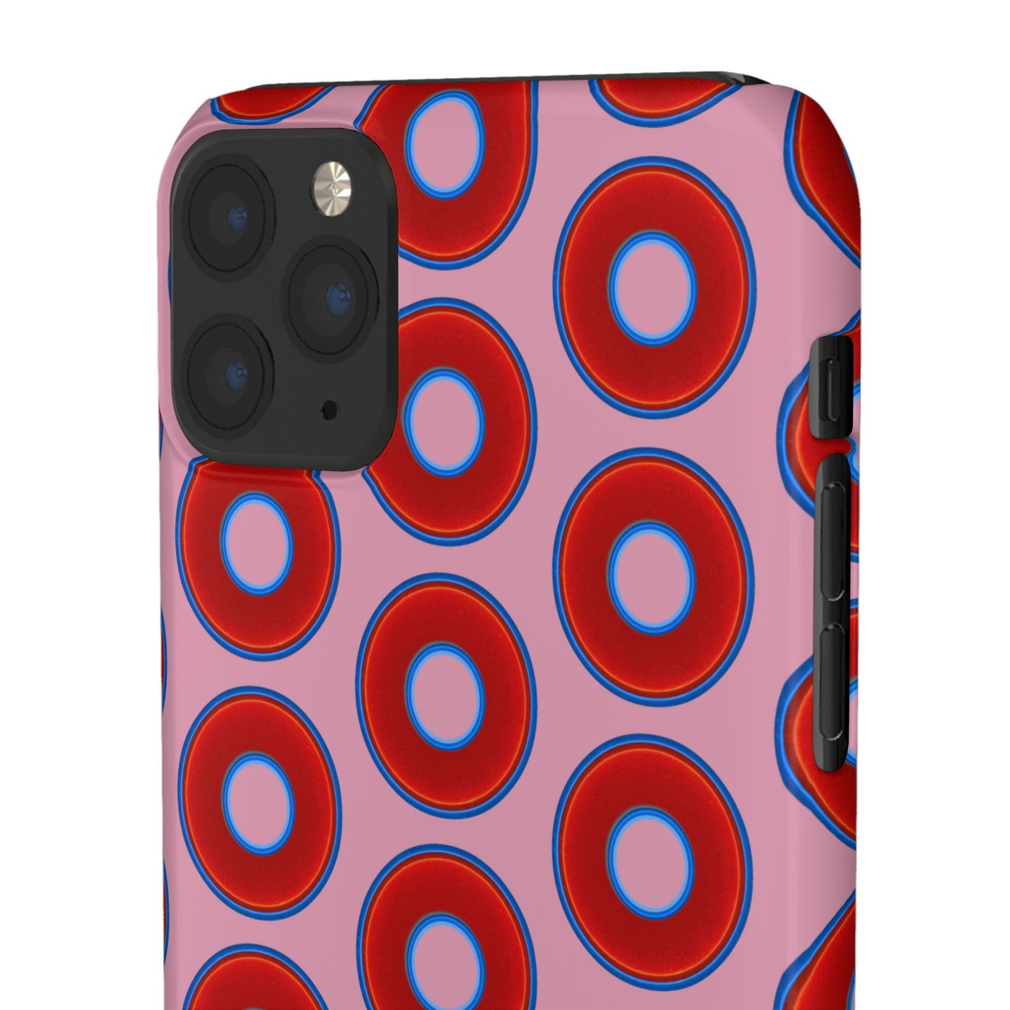 Lumpy Donut Snap Case - red vivid donut print w/pale magenta background
