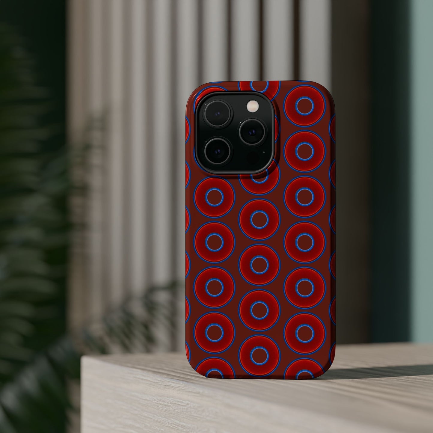Magnetic Tough Donut Case - red vivid donut print w/burnt umber background