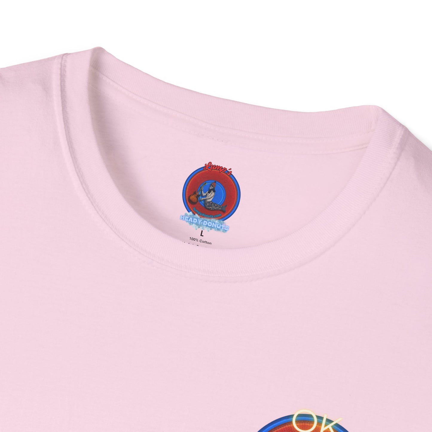 Classic Donut Tee - Unisex Soft-Style - "Donuts: Conjurers of Awesome" - series 1.0  - variant 3 - w/"okay" - red donut