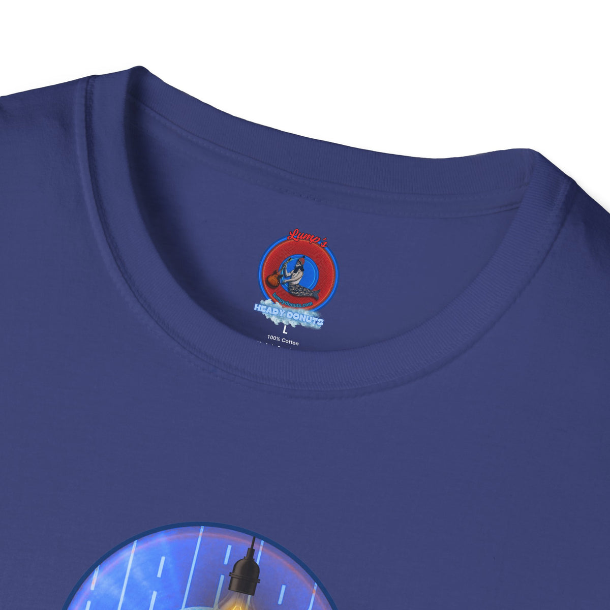 Classic Donut Tee - Unisex Soft-Style - "Harry Left His Donut Shirt" - series 1.0  - variant 4 - purple/blue donut - w/milk & light on