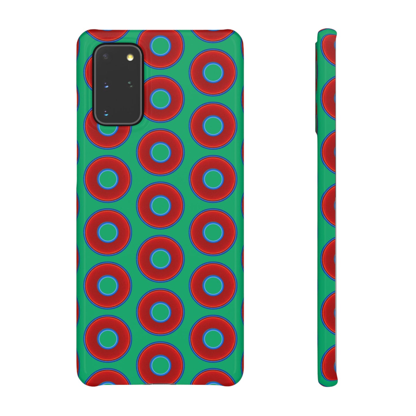 Lumpy Donut Snap Case - red vivid donut print w/jade green background