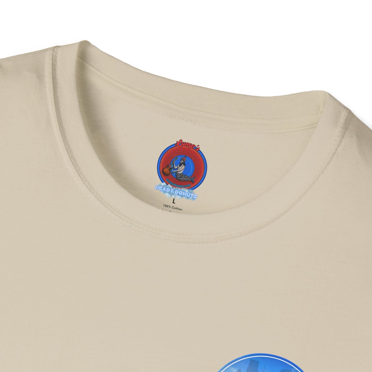 Classic Donut Tee - Unisex Soft-Style - "Philly Special: Still Loading Sand" - vivid blue  pic donut - variant 1