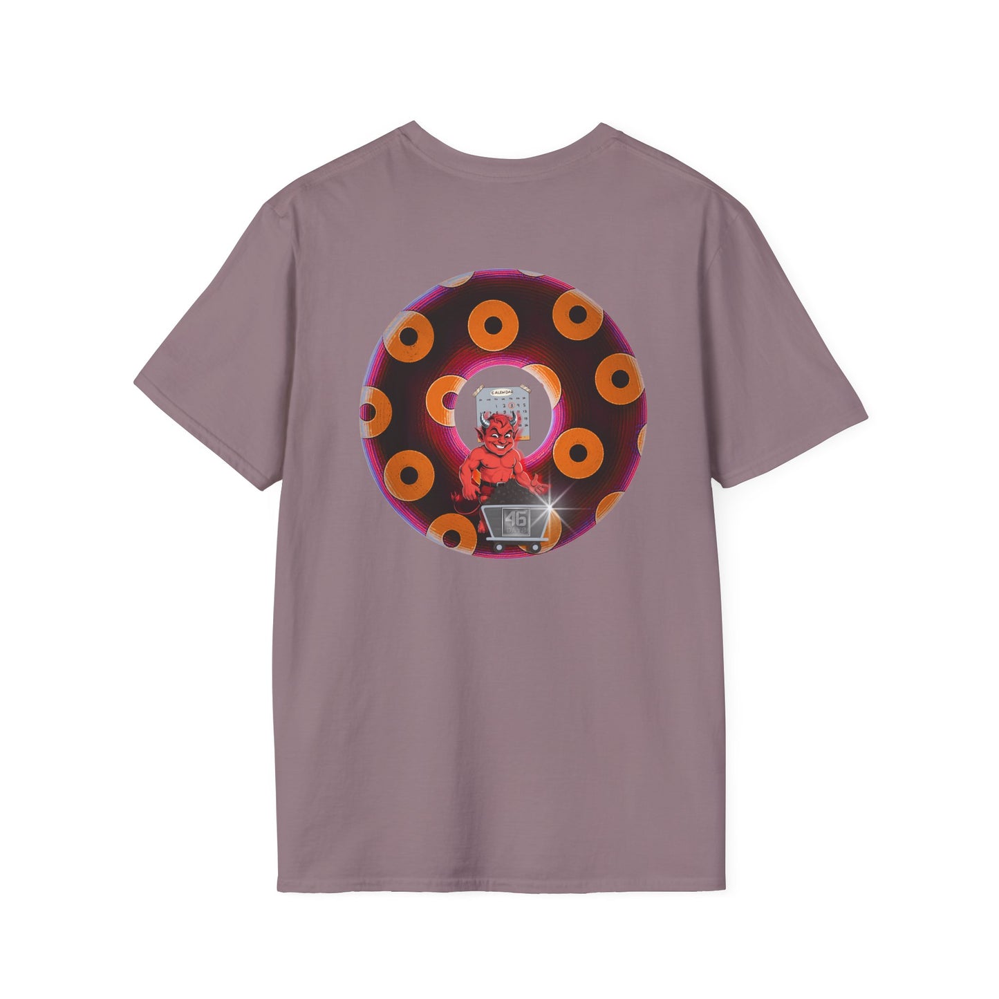 Classic Donut Tee - Unisex Soft-Style - "Every 46th Day Tee Shirt" - paradoxical dark magenta/orange donut