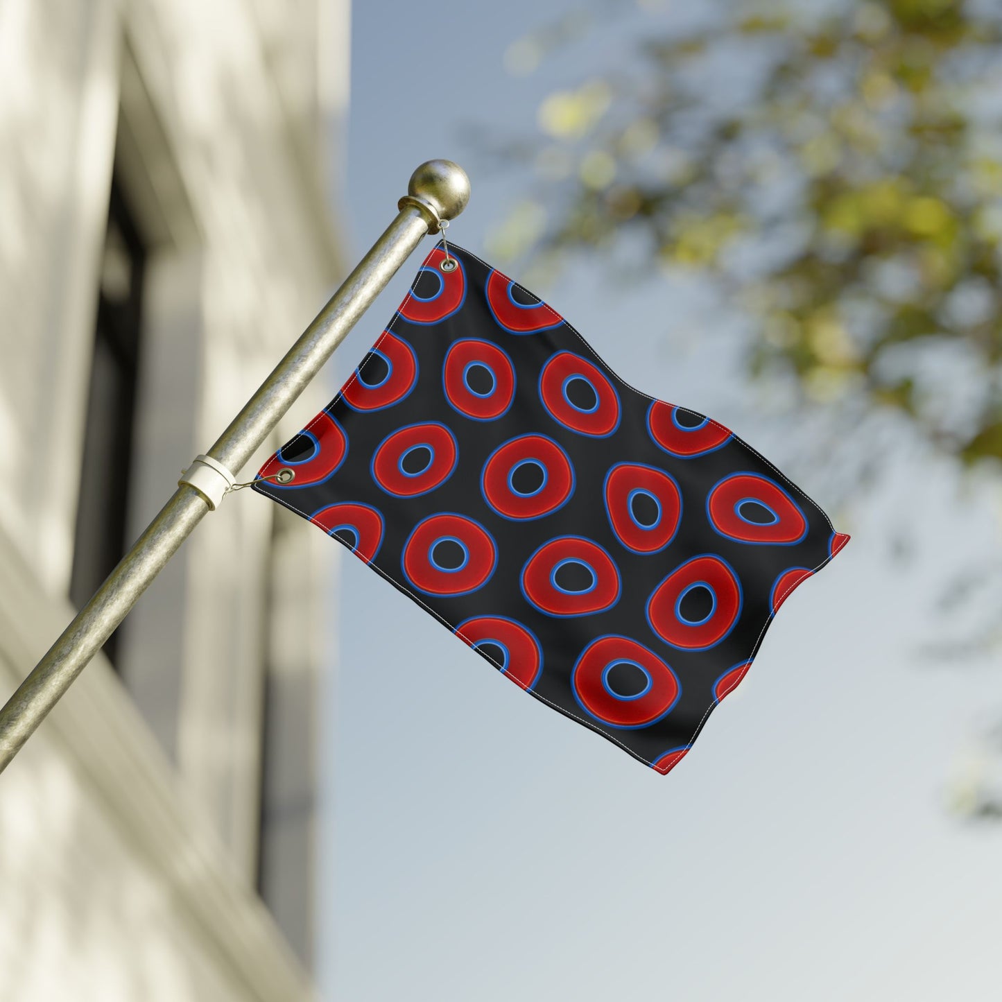 Lumpy Flagpole Sitters - Donut Flags [12" x 18"] - red vivid donut print w/black background