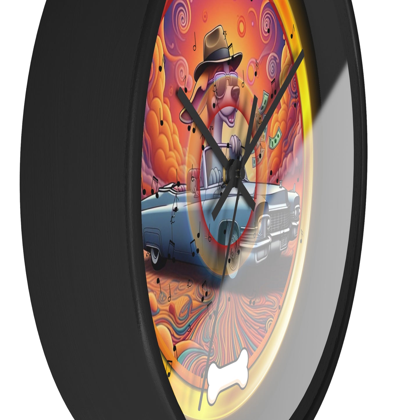 Lumpy Wall Clock - "Jimmy's Marathon Donuts" - variant 4 - golden pic donut w/black background