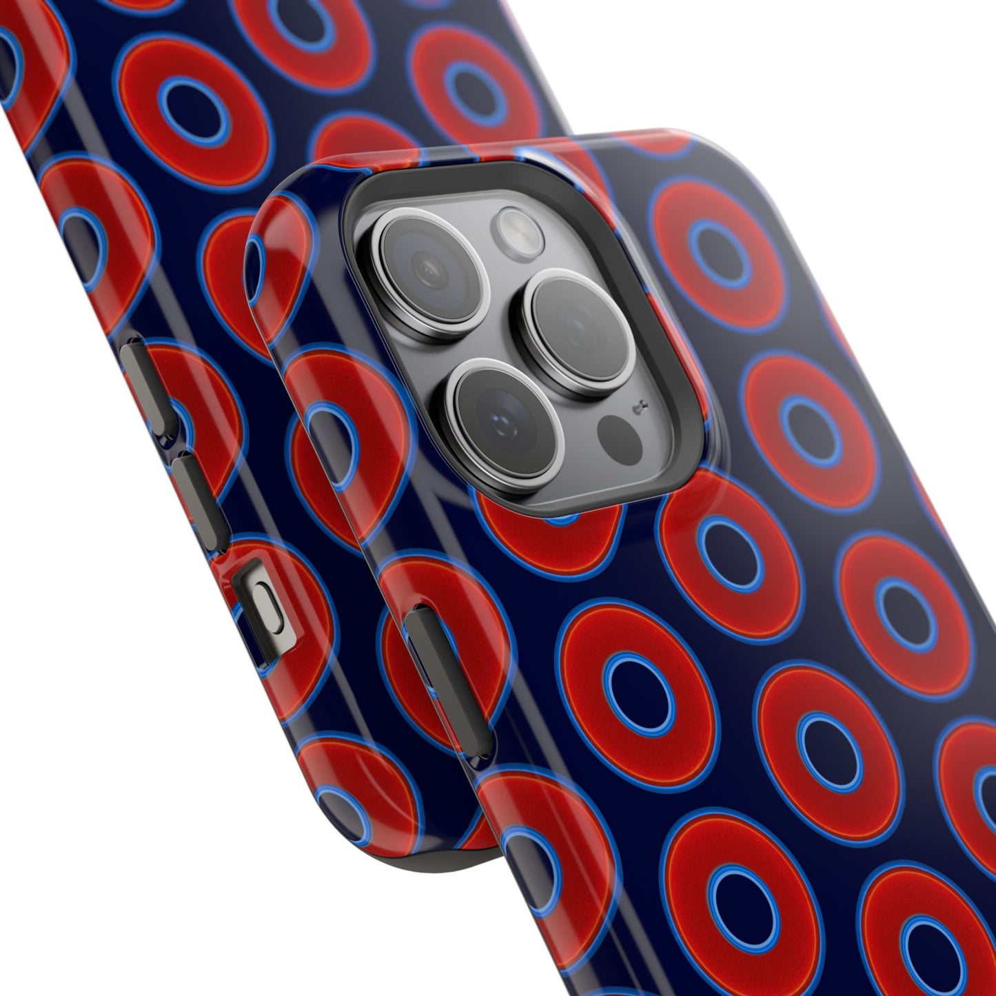 Impact-Resistant Lumpy Donut Case - red vivid donut print w/dark navy blue background