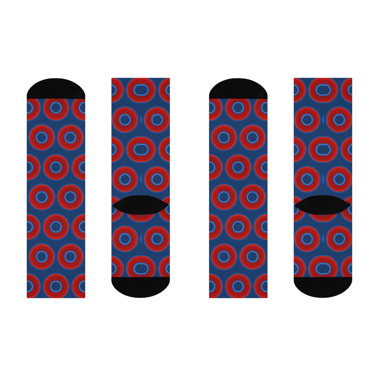 Lumpy Sox - cushioned crew - vivid red donut print w/Atlantic navy blue background