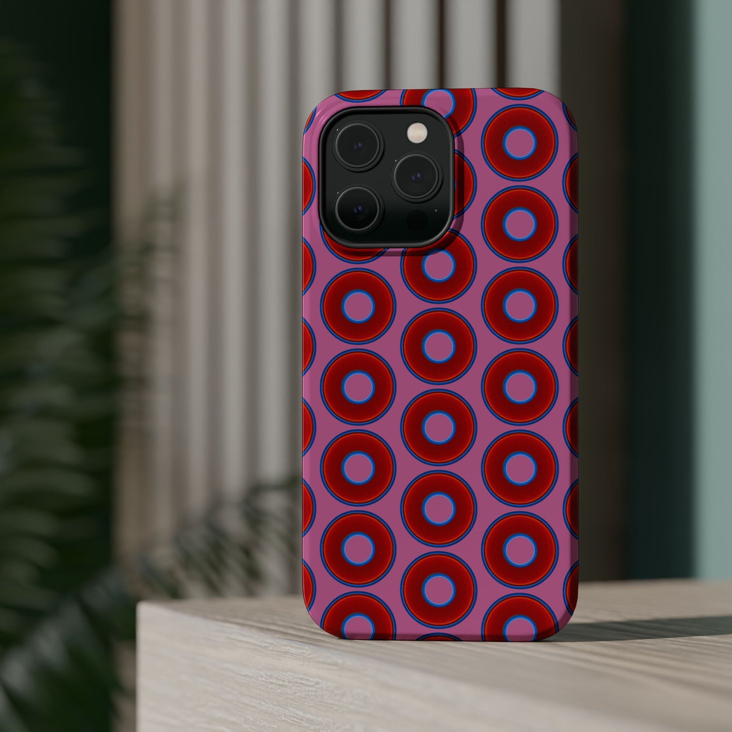 Magnetic Tough Donut Case - red vivid donut print w/pink background