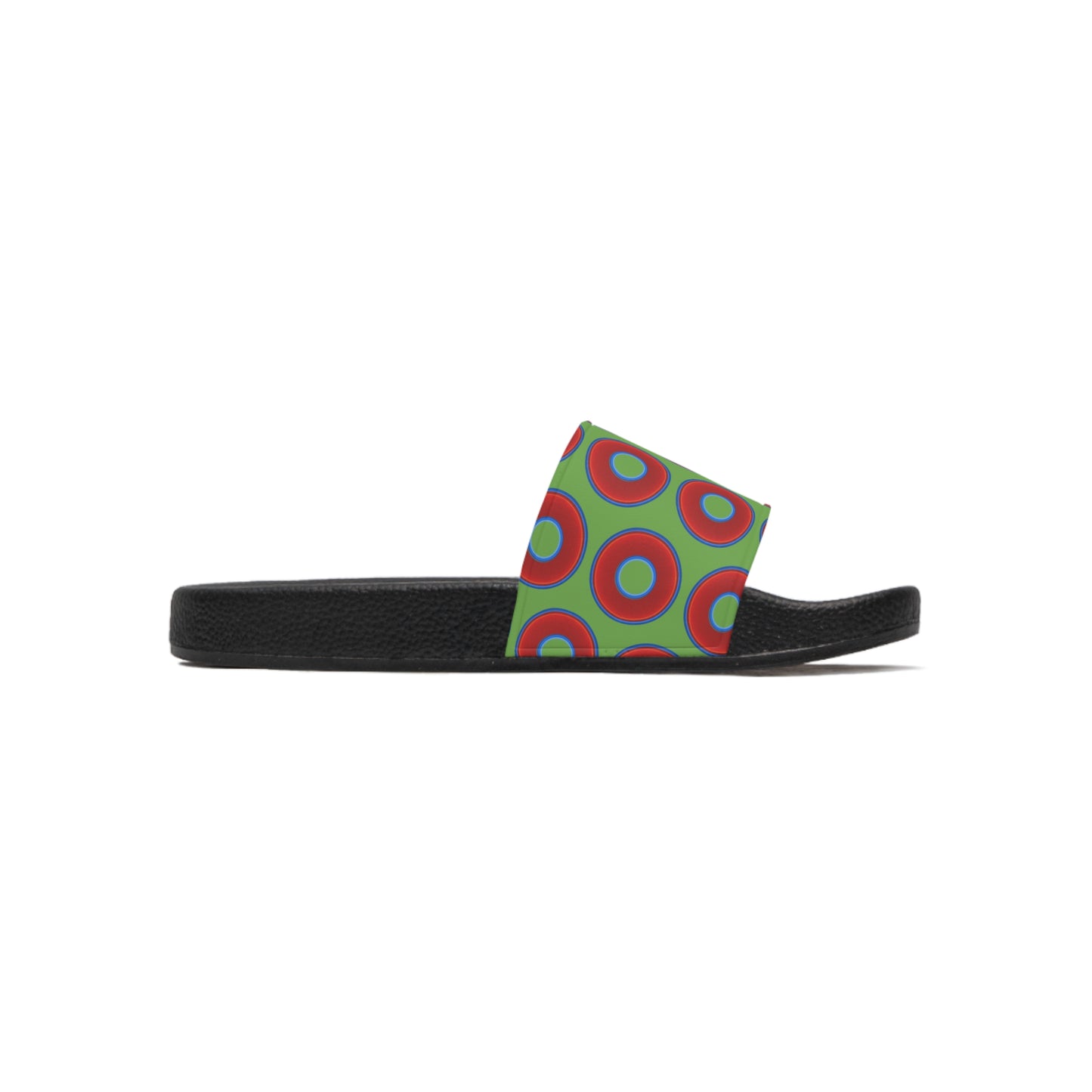 Men's Lumpy Sandals - slip-ons - red vivid donuts w/light green background