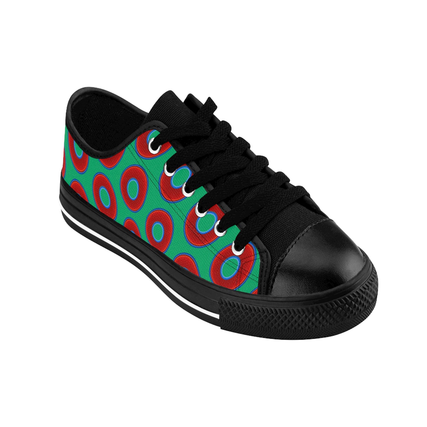 Men's Cushiony Convectors - Low Top - large red vivid donut print w/jade green background