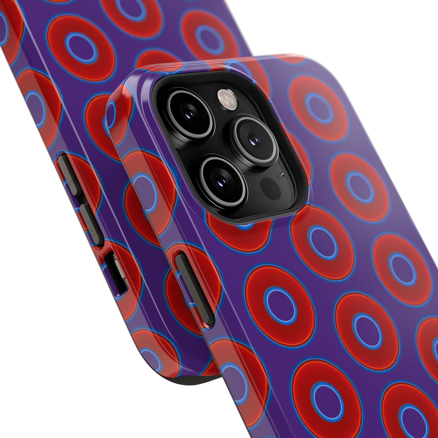 Impact-Resistant Lumpy Donut Case - red vivid donut print w/dark purple background