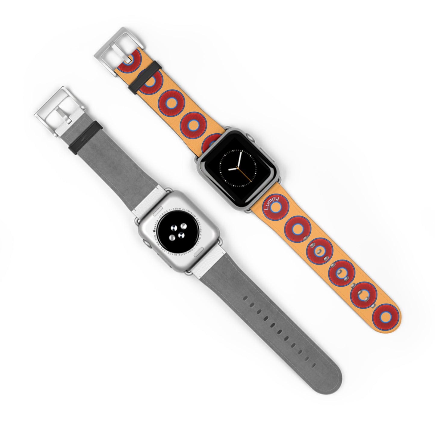 Lumpy Donut Wristband - compatible w/apple watch - red vivid donuts w/creamcicle orange background