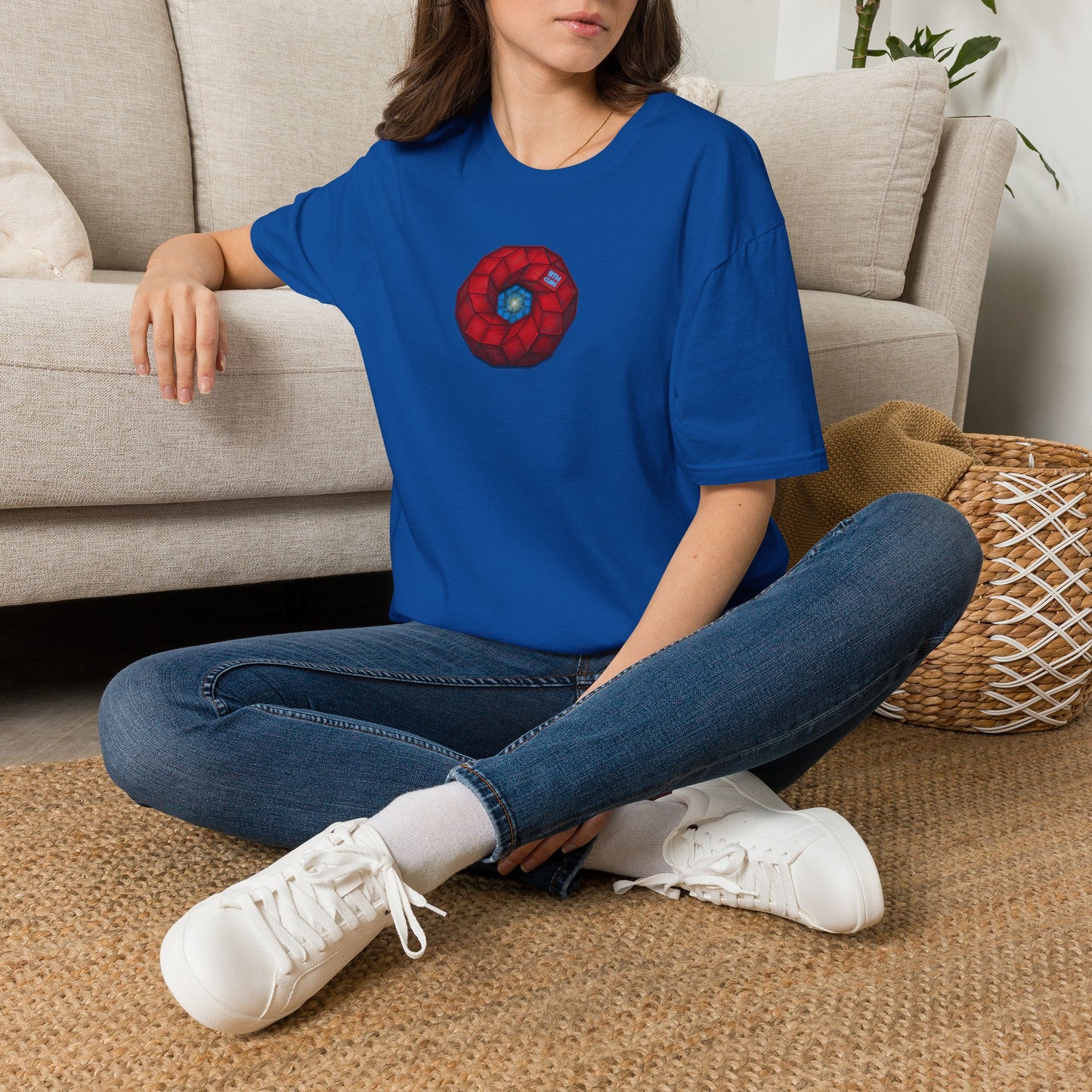 Classic Donut Tee - Unisex Soft-Style - "The 9th Donut" - rustic red/blue cubed donut - variant 2
