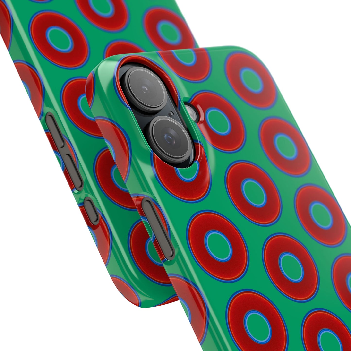 Lumpy Donut Snap Case - red vivid donut print w/jade green background