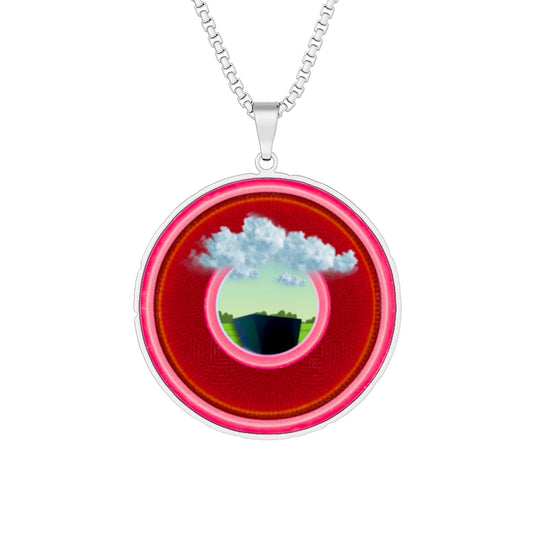 Lump's Heady Donut Necklace - 1" x 1" Stainless Steel Pendant - "Got Rhombus Donut Pendants?" - rustic red/magenta donut - variant 2
