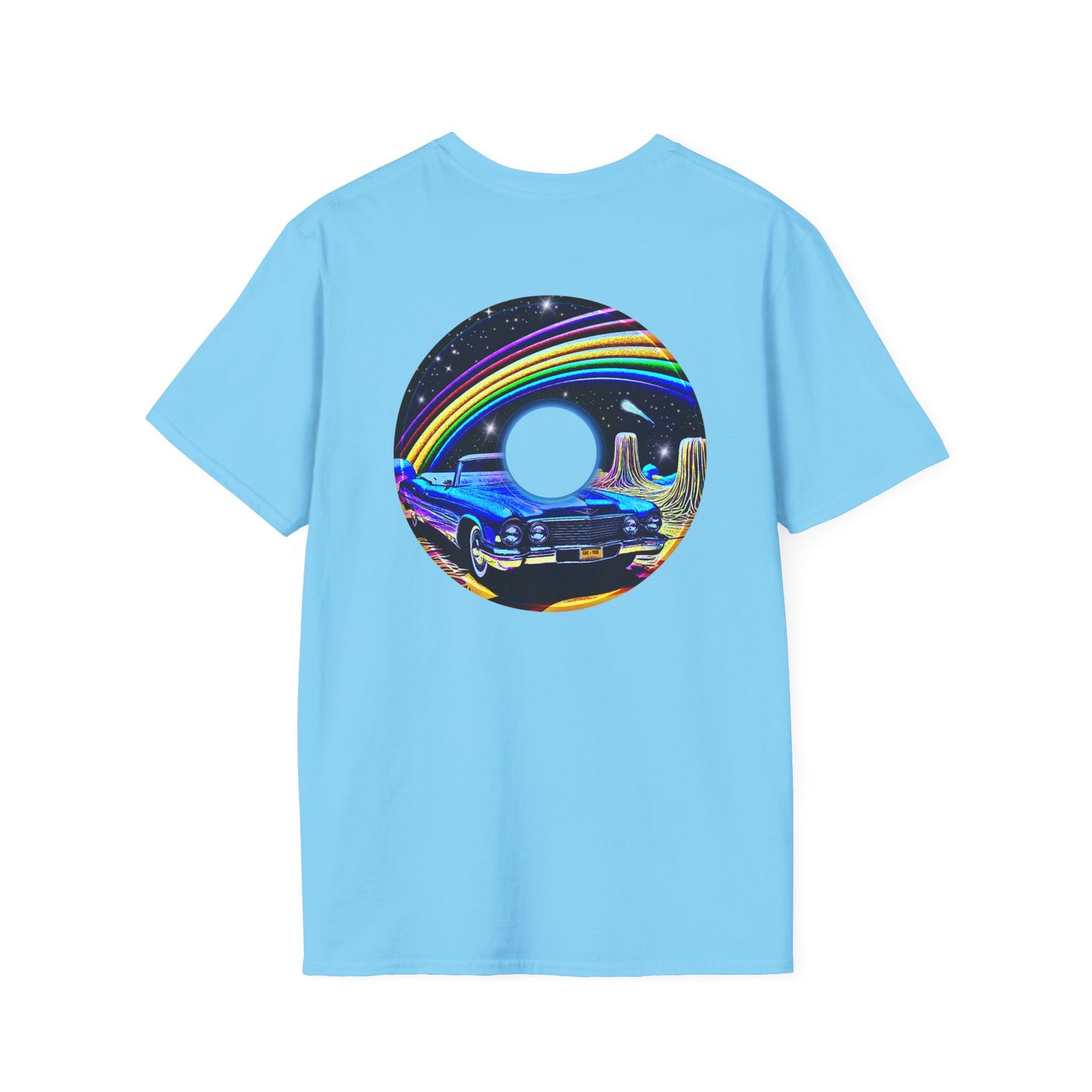 Classic Donut Tee - Unisex Soft-Style - "Halley's Caddy" - series 1.0  - variant 1 - black/picture donut - w/hole