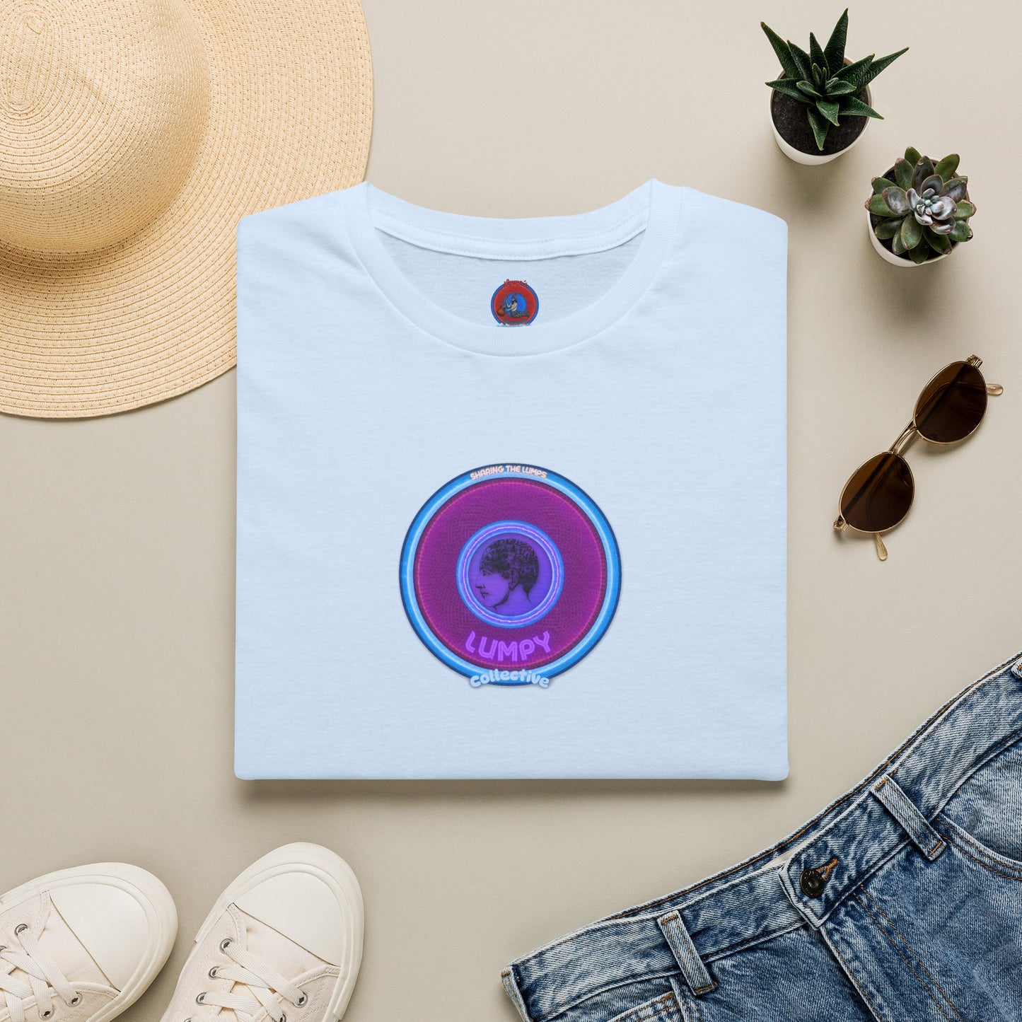 Classic Donut Tee - Unisex Soft-Style - "Lumpy Collective Donut" - rustic purple/light blue lumpy donut - variant 2