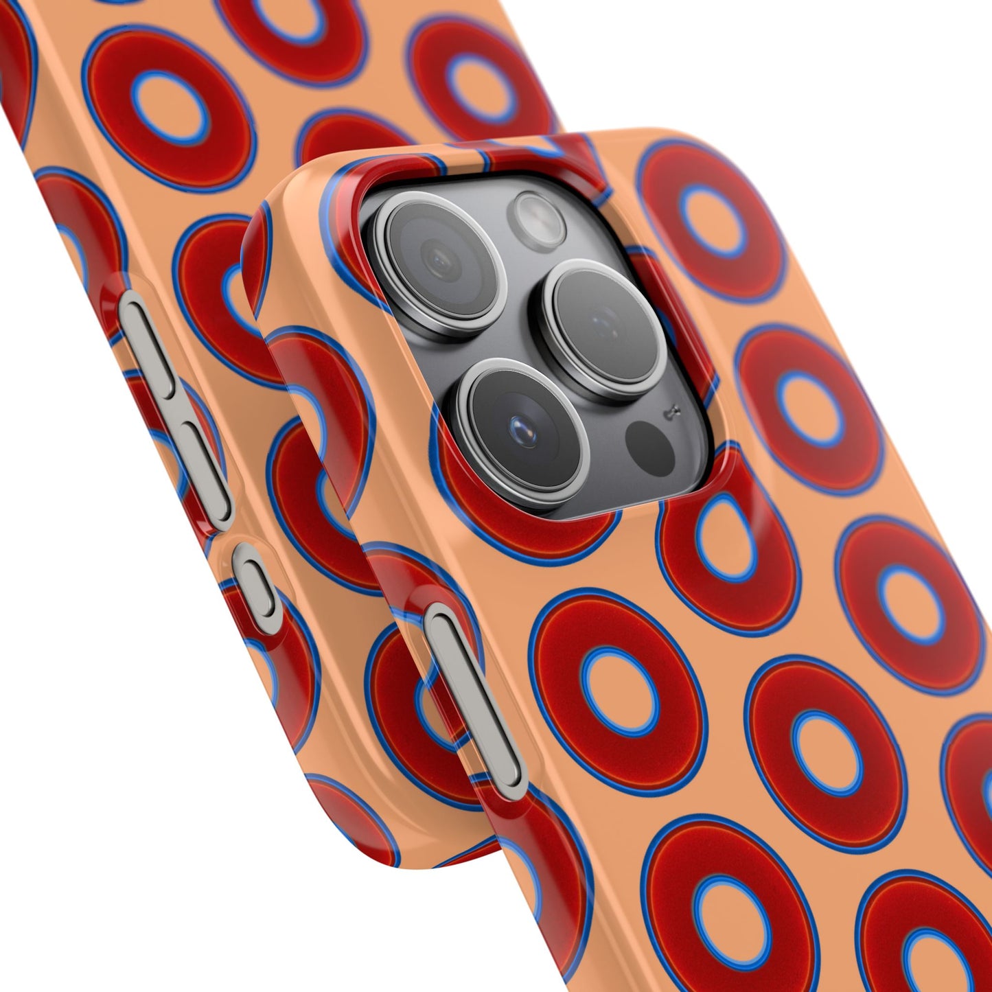Lumpy Donut Snap Case - red vivid donut print w/peach background