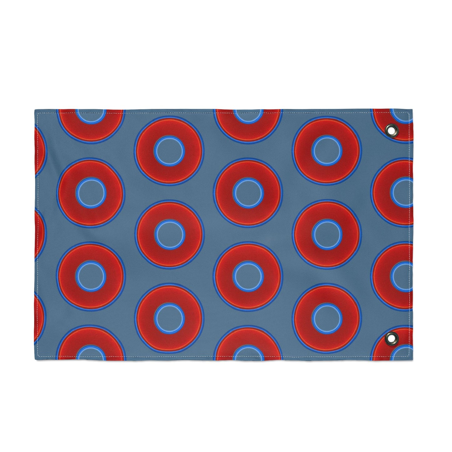 Lumpy Flagpole Sitters - Donut Flags [12" x 18"] - red vivid donut print w/steel blue background
