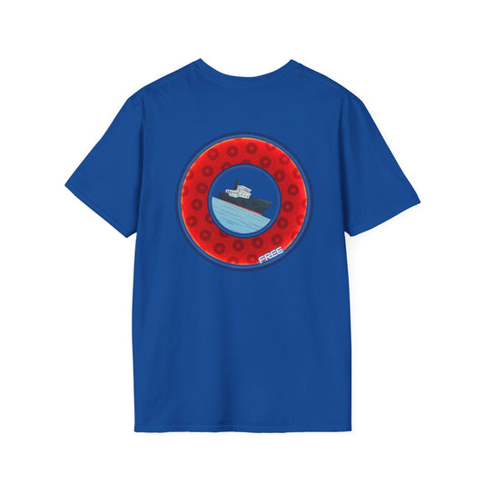 Classic Donut Tee - Unisex Soft-Style - "Phree Donut Sliders" - red/blue widemouthed paradox donut