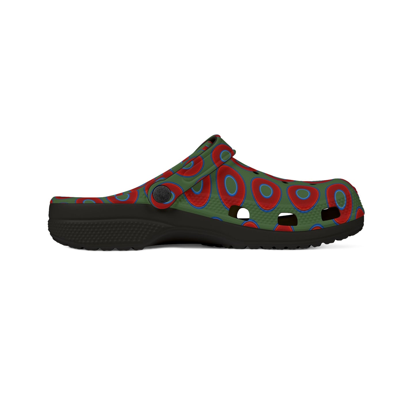 Spatchcocks - donut slip-on shoes - vivid red donuts w/dark Fenway green background [unisex]