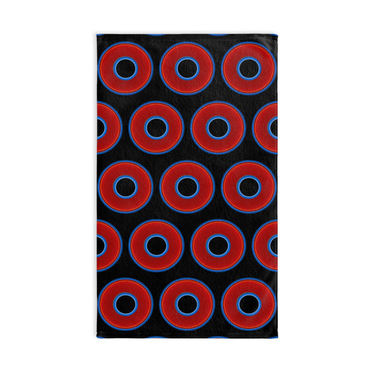 Lumpy Kitchen/Hand Towels - vivid red donuts w/black background