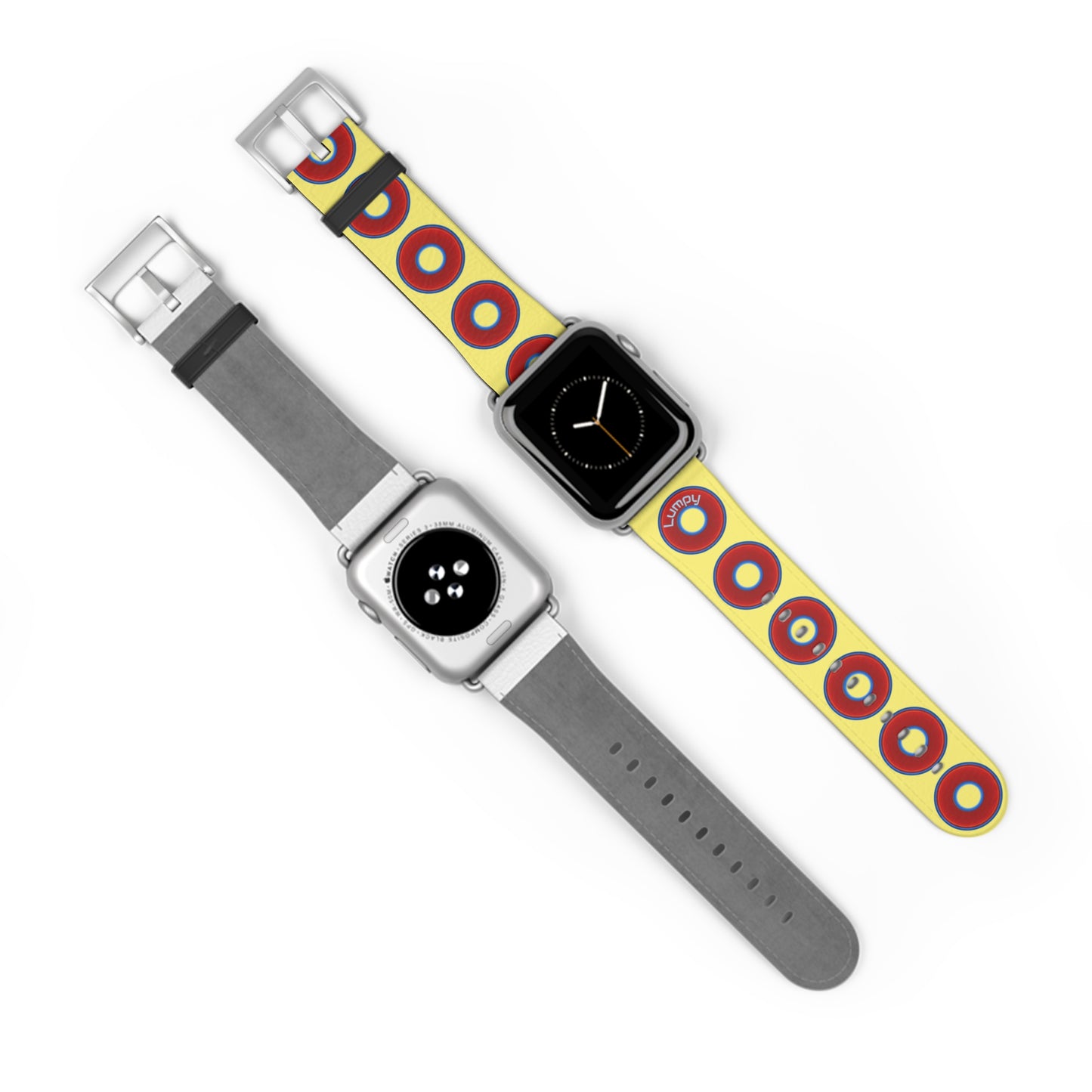 Lumpy Donut Wristband - compatible w/apple watch - red vivid donuts w/yellow background