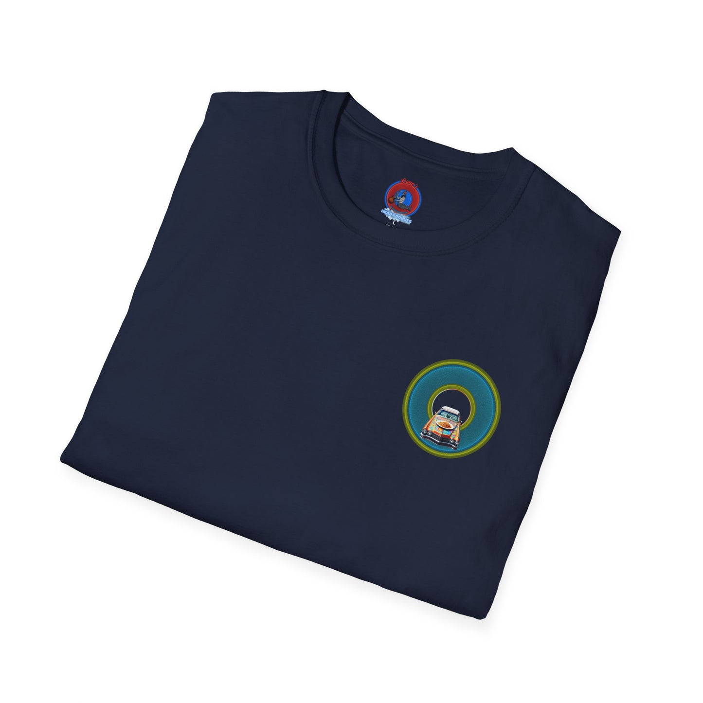 Classic Donut Tee - Unisex Soft-Style - "Cadillac Rainbow Spaghetti Incident" - series 1.0  - variant 1 - blue/green donut