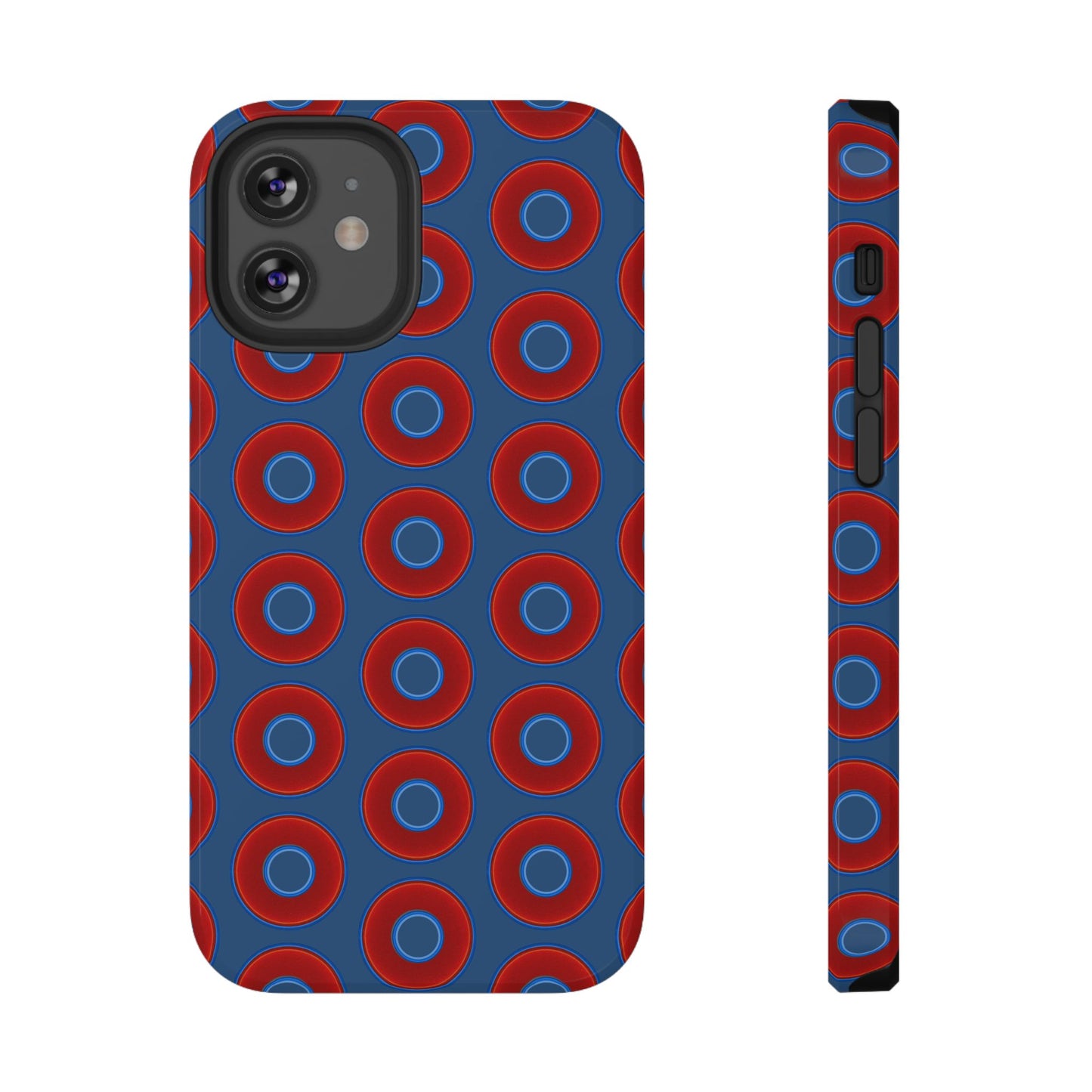 Impact-Resistant Lumpy Donut Case - red vivid donut print w/light navy blue background
