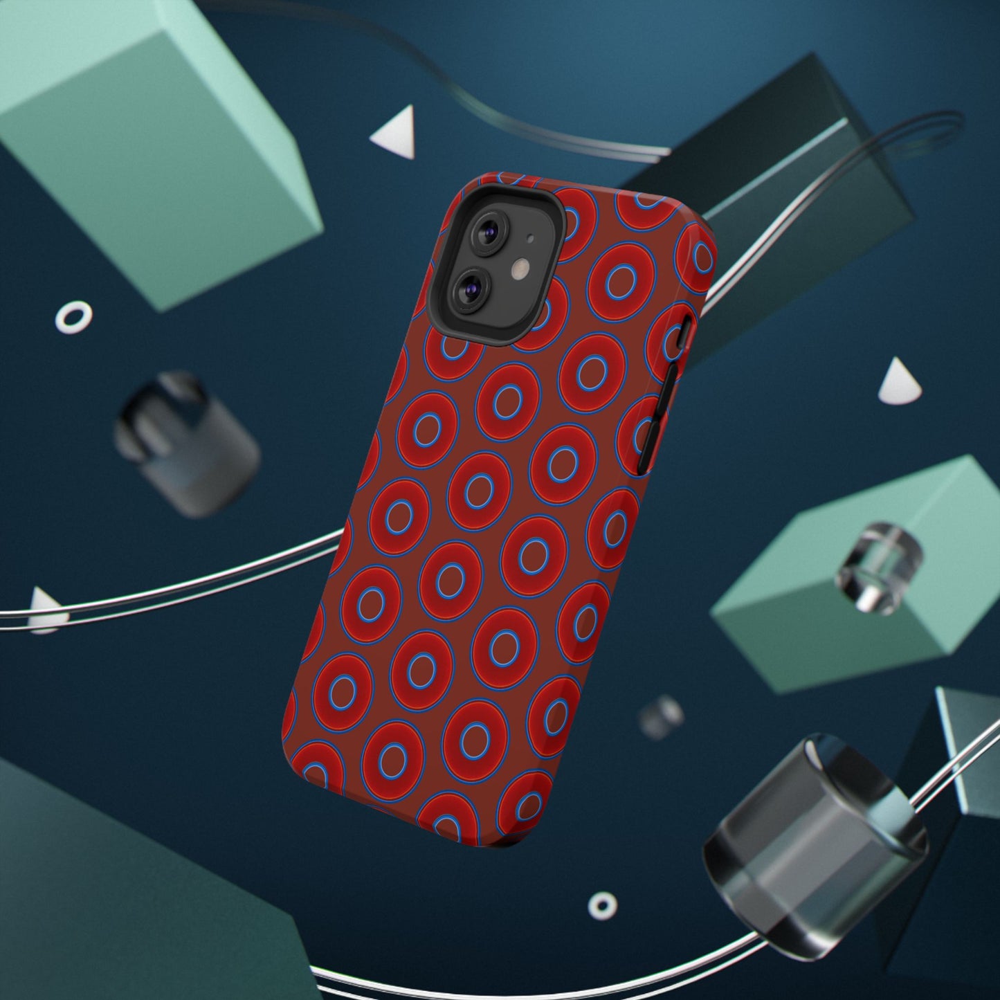 Impact-Resistant Lumpy Donut Case - red vivid donut print w/burnt umber background