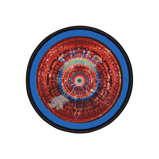 Iron-On Donut Patch - "Rhino's Thunderous Donut" - vivid red/blue tube donut - variant 2