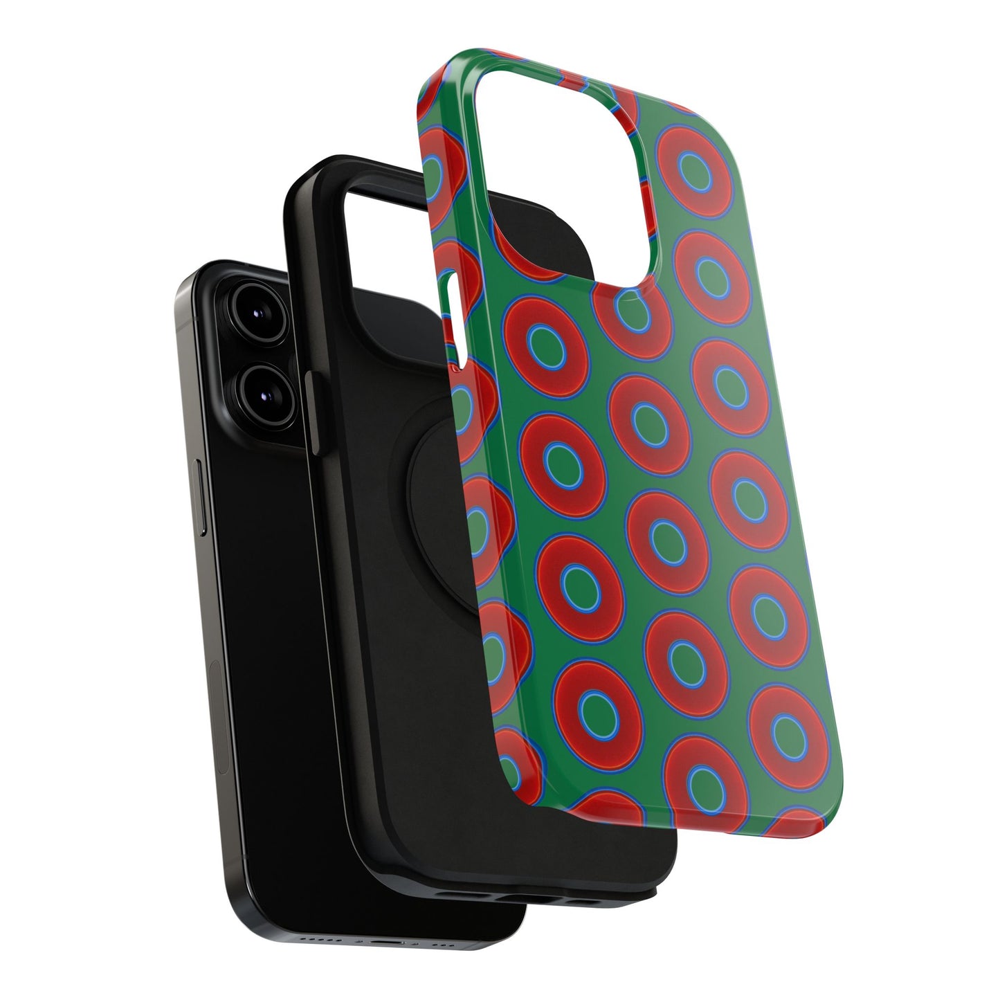 Impact-Resistant Lumpy Donut Case - red vivid donut print w/green background