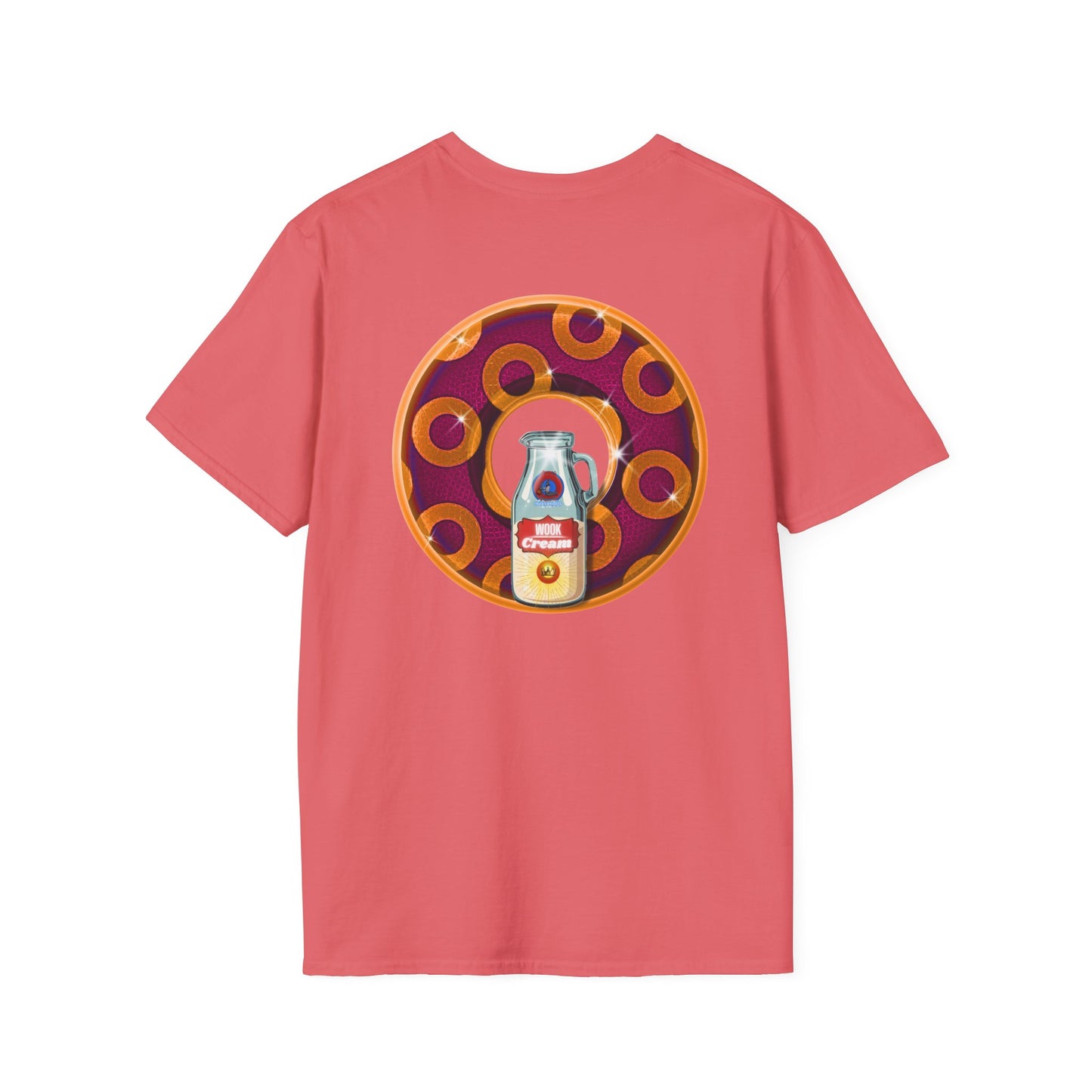 Classic Donut Tee - Unisex Soft-Style - "Princely Wooked Cream - YEMSG Donut " - burgundy/orange rustic paradox donut - variant 1