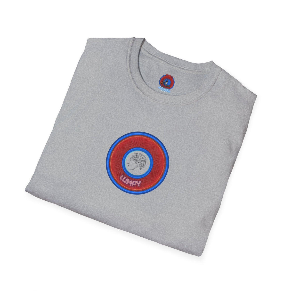 Classic Donut Tee - Unisex Soft-Style - "The Lumpy Donut" - variant 1 - red/blue donut