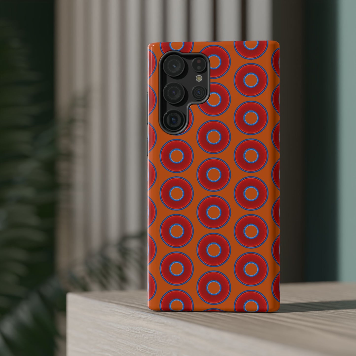 Impact-Resistant Lumpy Donut Case - red vivid donut print w/dark orange background