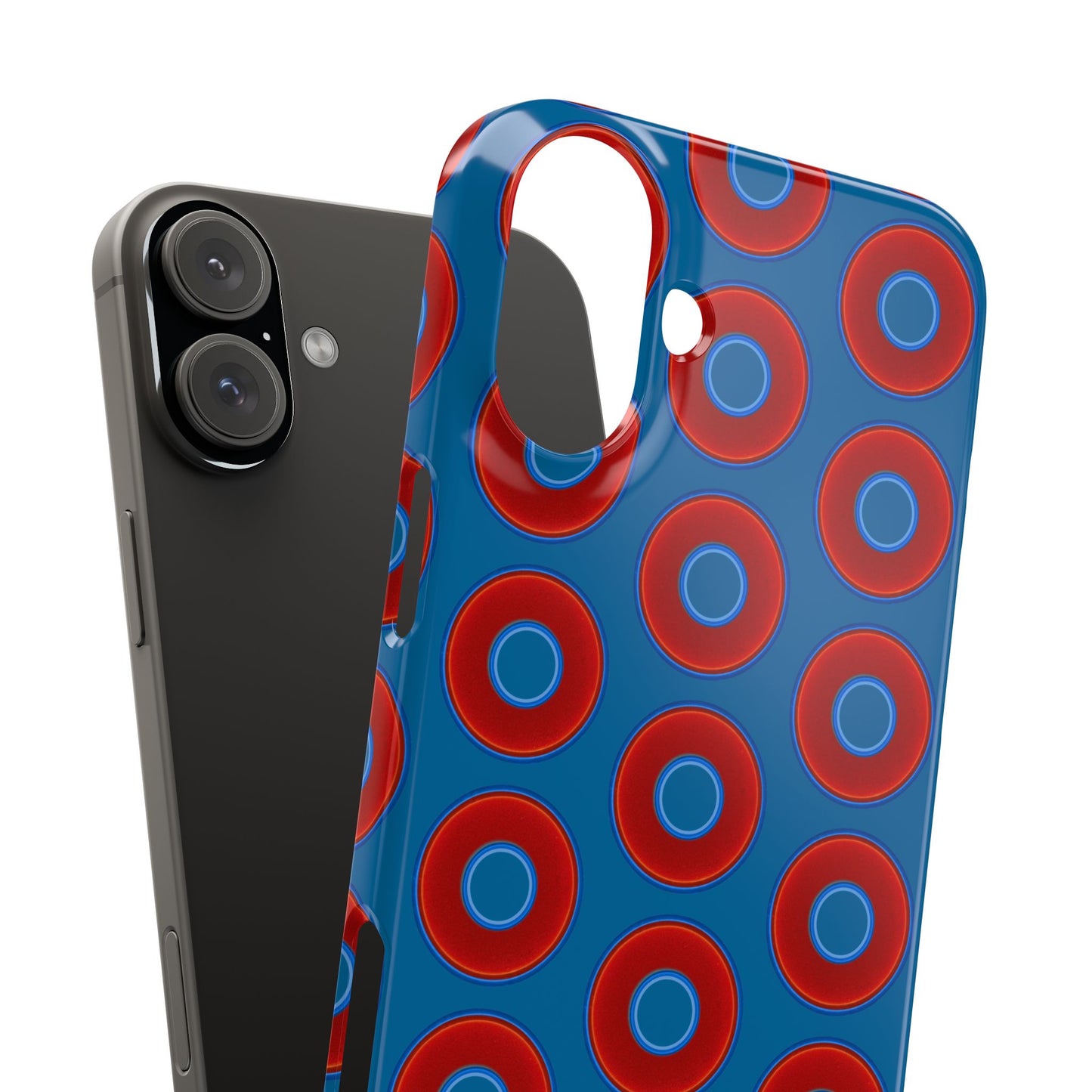 Lumpy Donut Snap Case - red vivid donut print w/wavy navy blue background
