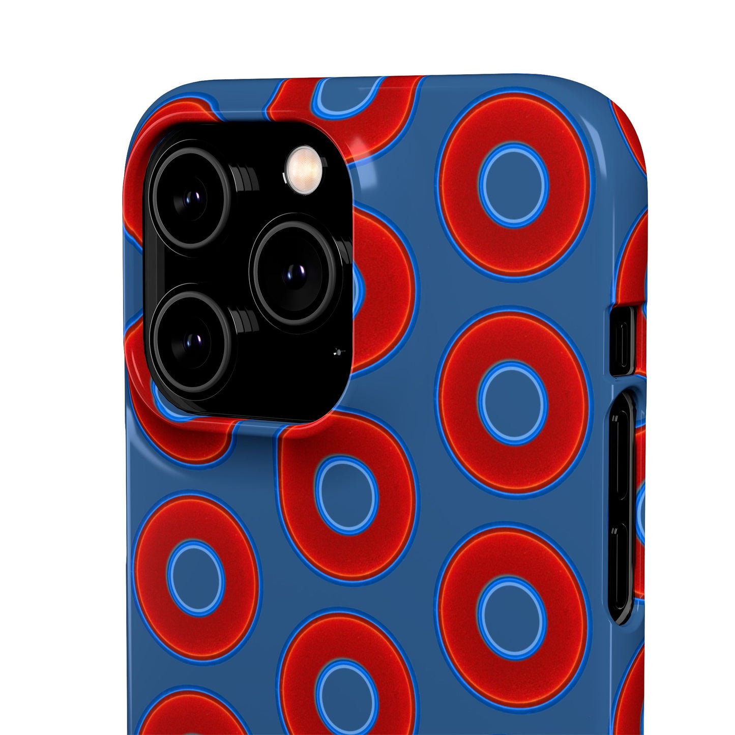 Lumpy Donut Snap Case - red vivid donut print w/light navy blue background