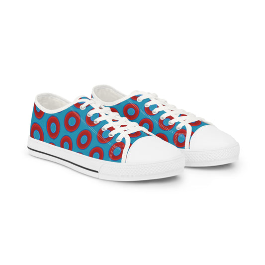 Men's - Low Top Chuck Taylors - large vivid red donut print w/aqua blue background