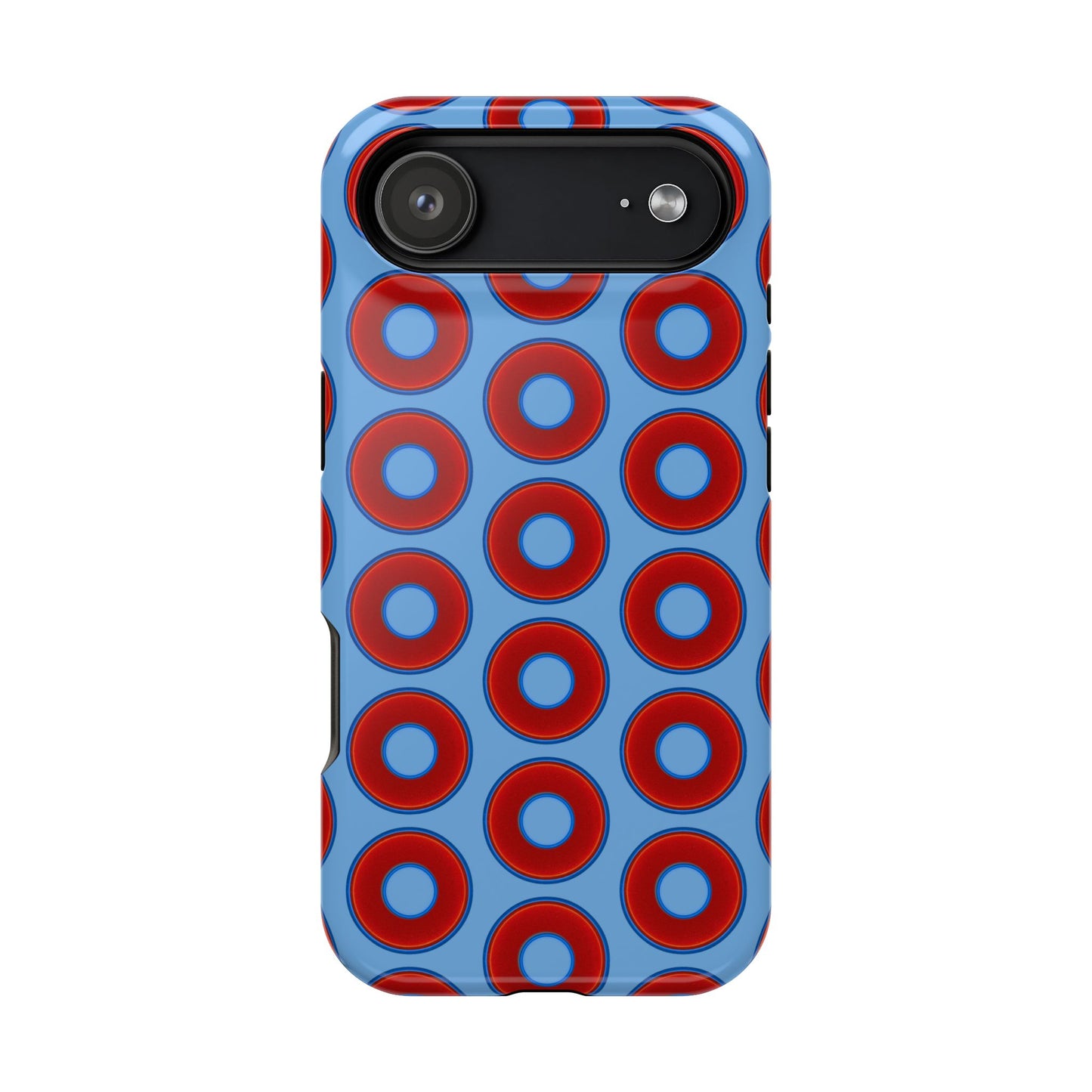 Impact-Resistant Lumpy Donut Case - red vivid donut print w/light blue background