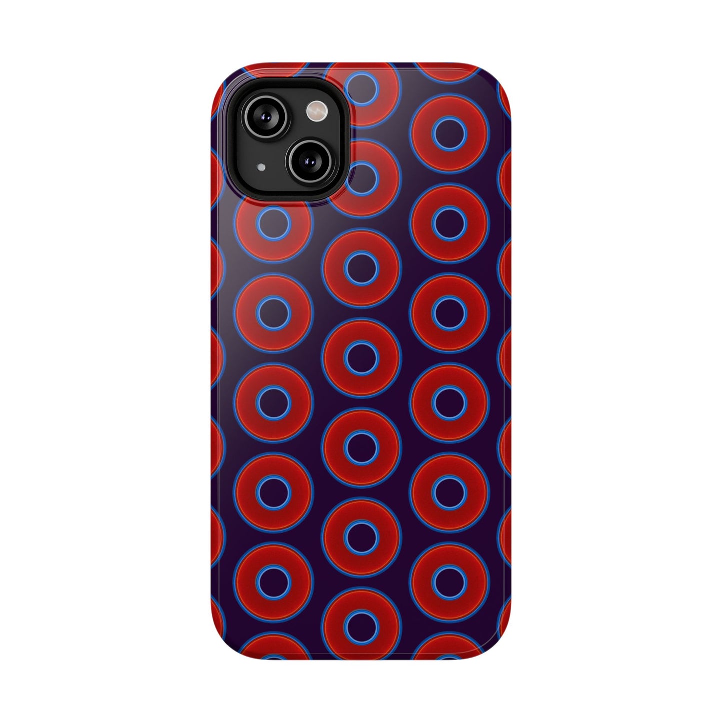 Impact-Resistant Lumpy Donut Case - red vivid donut print w/midnight purple background