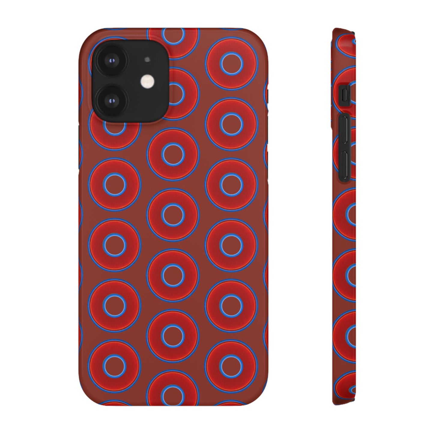 Lumpy Donut Snap Case - red vivid donut print w/burnt umber background