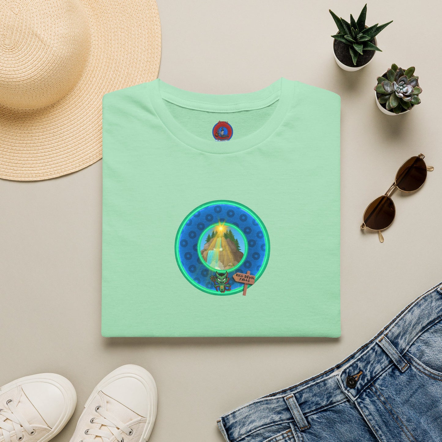 Classic Donut Tee - Unisex Soft-Style - "Devil's Drowning Donuts" - blue/green paradox donut