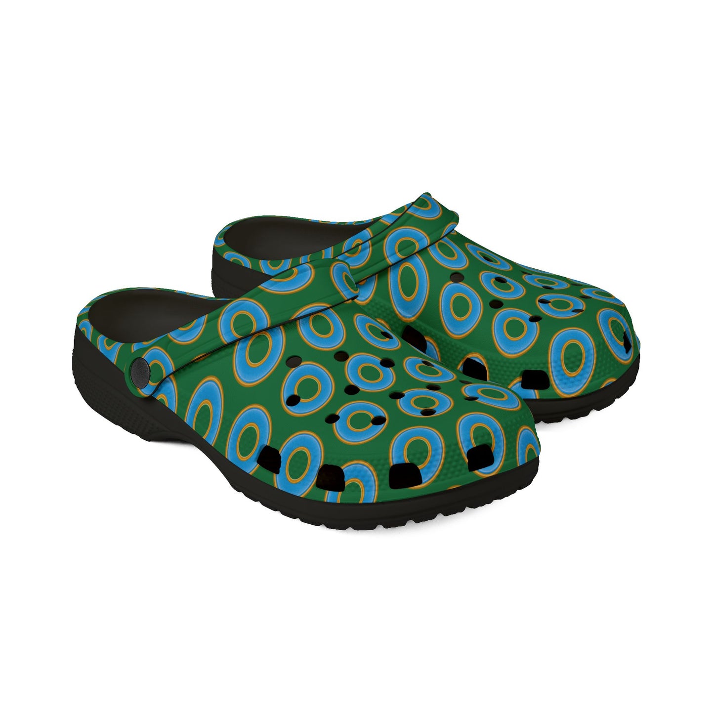 Spatchcocks - donut slip-on shoes - light blue rustic donuts w/green background [unisex]