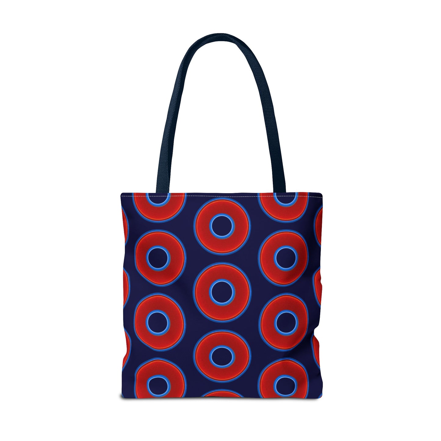 Lumpy Beach/Tote Bag - red vivid donuts w/midnight blue background