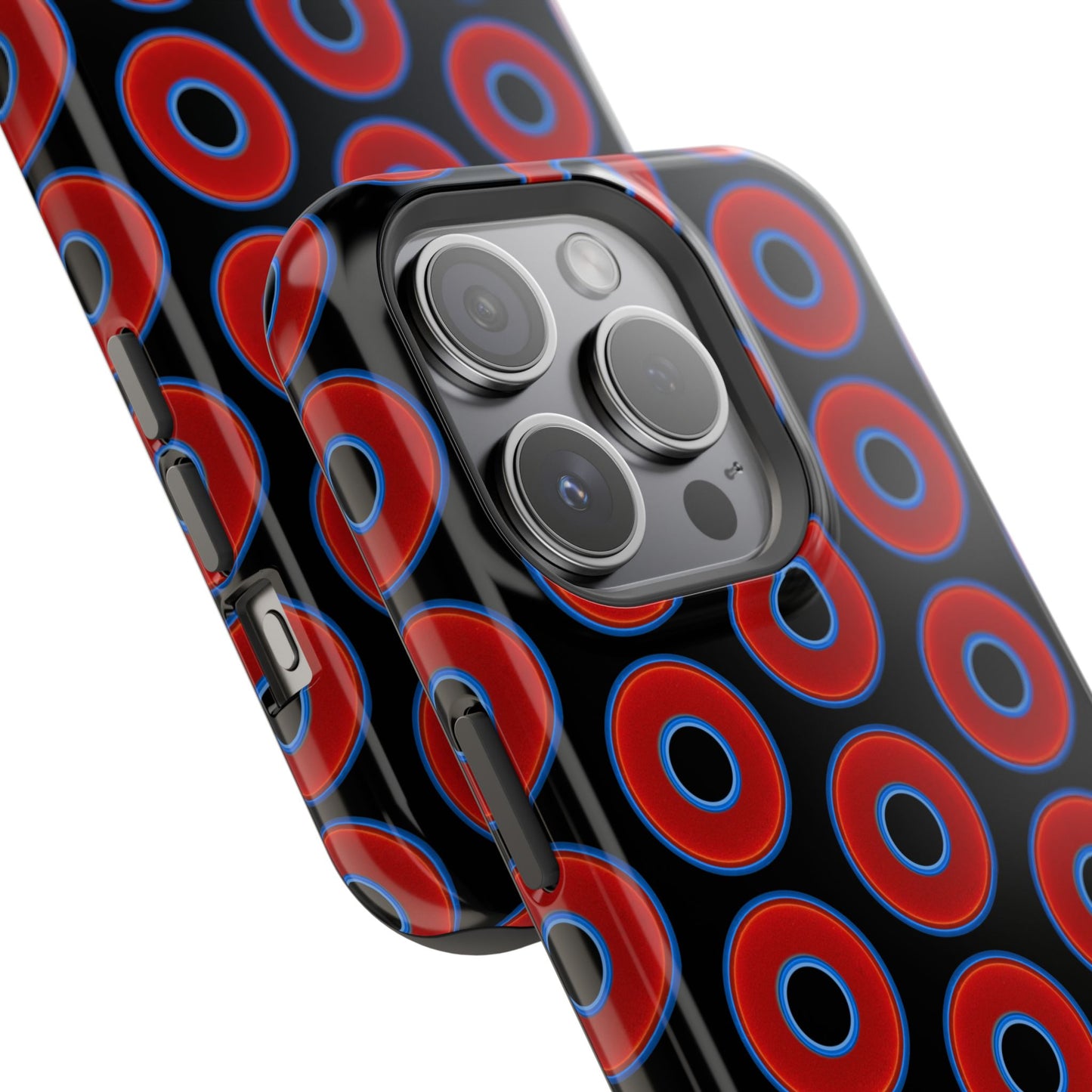 Impact-Resistant Lumpy Donut Case - red vivid donut print w/black background