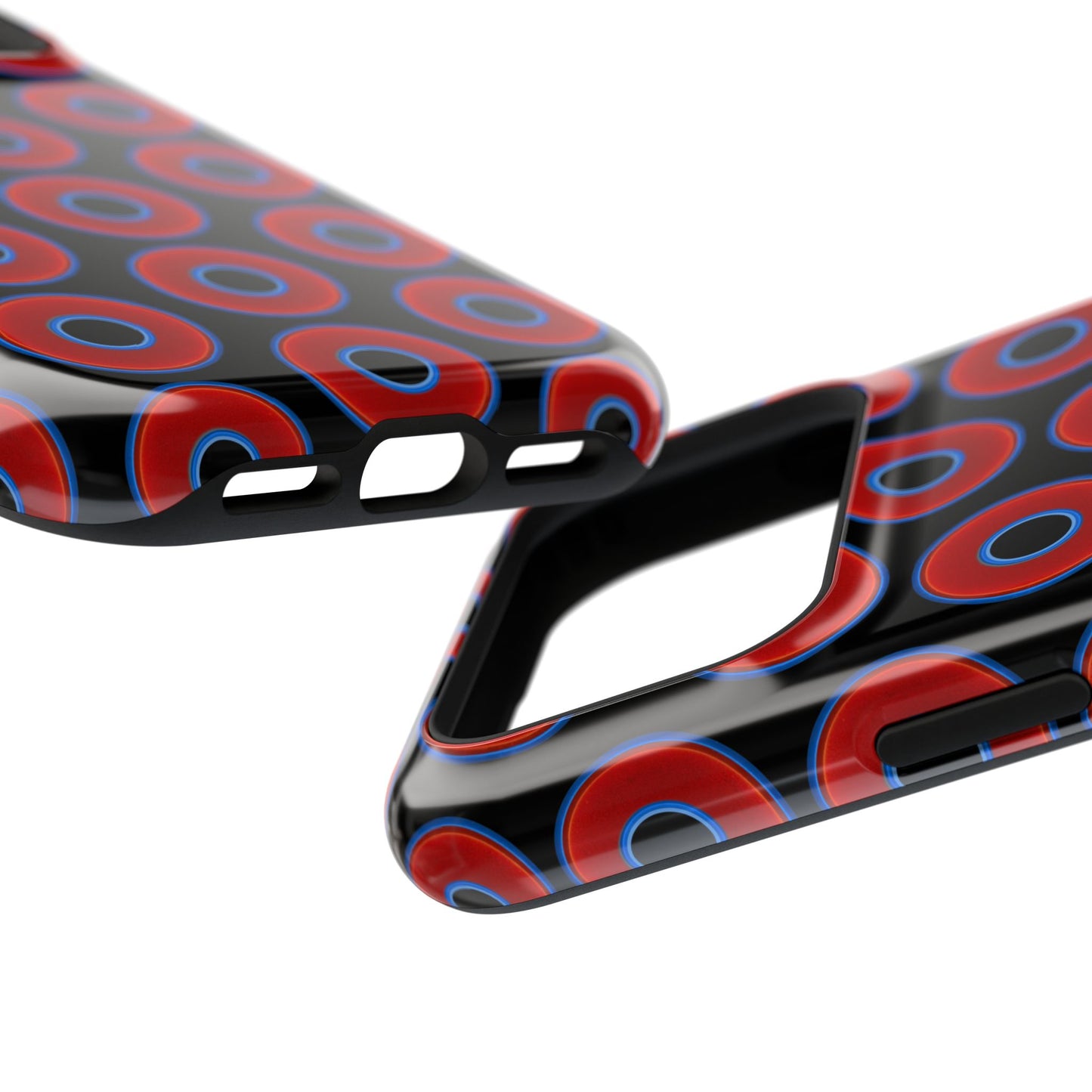 Impact-Resistant Lumpy Donut Case - red vivid donut print w/black background