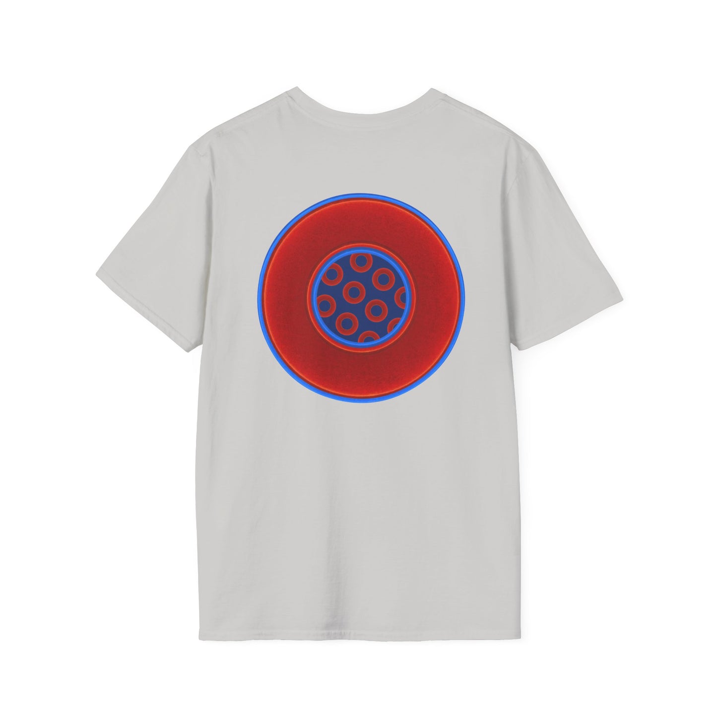 Classic Donut Tee - Unisex Soft-Style - "Portal Donut" - vivid red/blue donut  - w/navy blue - variant 2