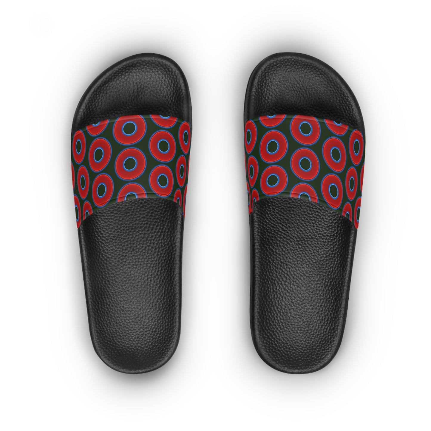 Lumpy Sandals - slip-ons - red vivid donuts w/deep forest green background