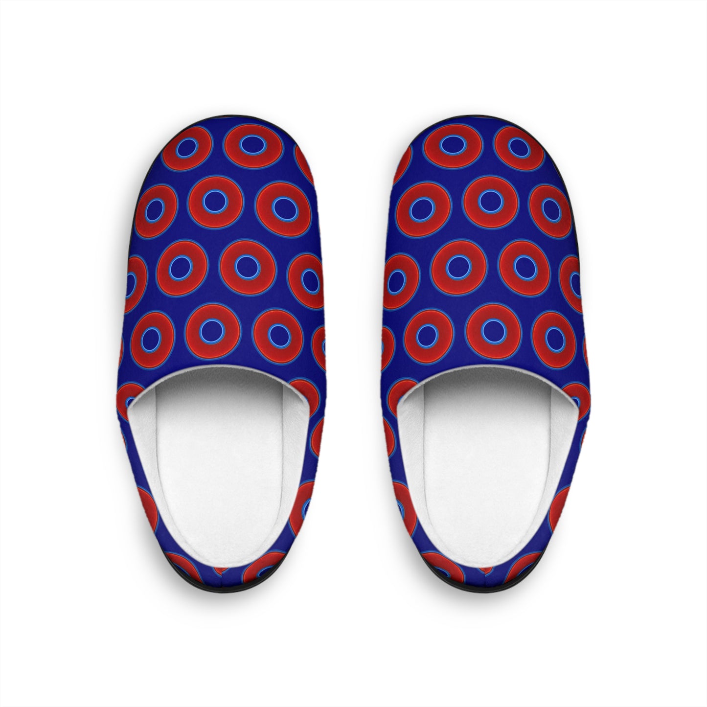 Men's Lumpy Slippers - red vivid donut print w/vivid navy blue background